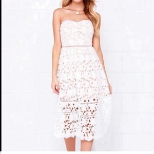Lulu’s Pinnacle of Prestige Ivory Lace Strapless Midi Dress Small